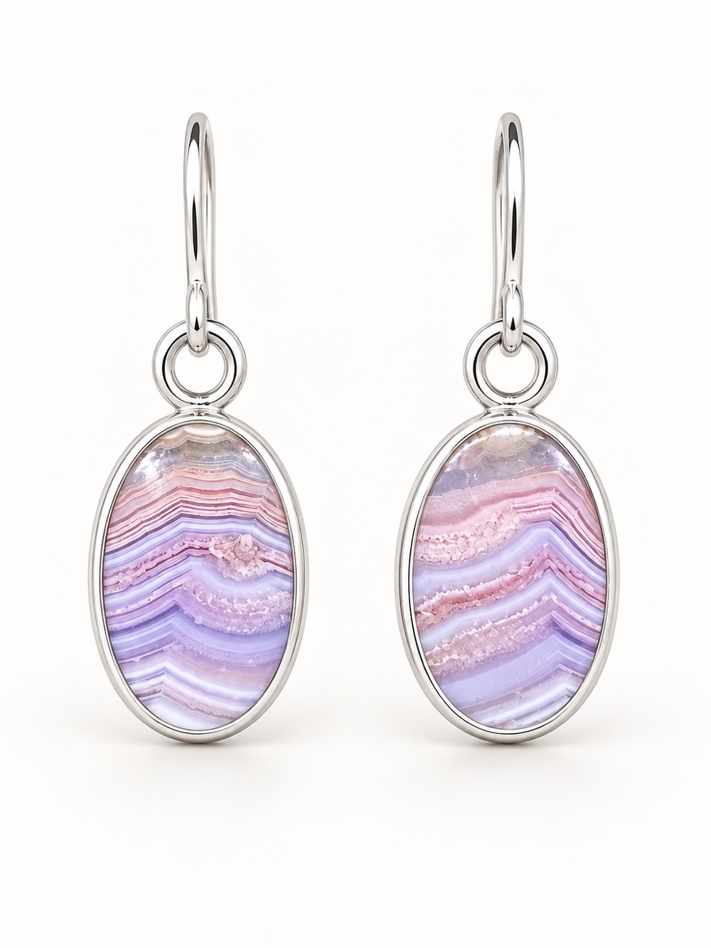 Sterling Silver Lavender Stripe Agate Drop Earrings - Unbranded
